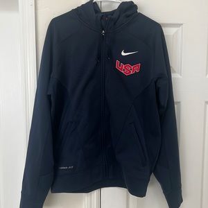 Men’s Nike Therma-Fit USA Basketball Full Zip Navy Blue Hoodie - Medium